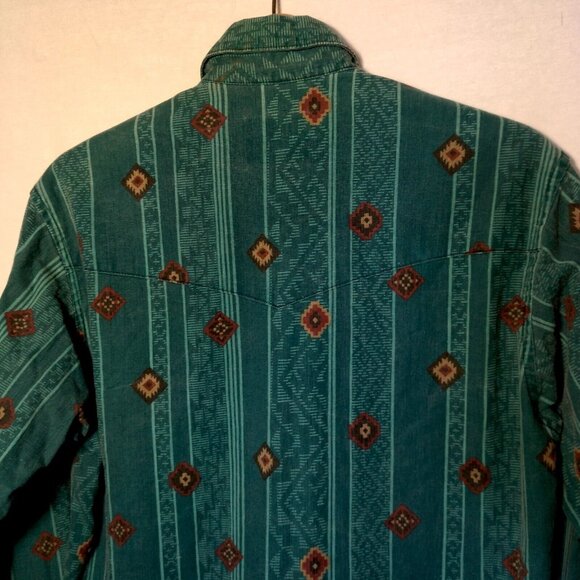 Frontier Series Western Shirt Small Teal Southwest Geometric Button Down READ - Picture 10 of 15
